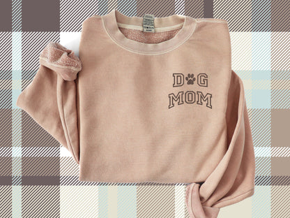Embroidered Dog Mom Sweatshirt Pigment Dyed Crewneck Sweatshirt