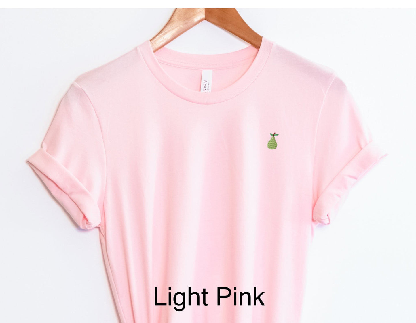 Embroidered Unisex Pear T-Shirt: Stitched Minimalist Mini Fruit Tee