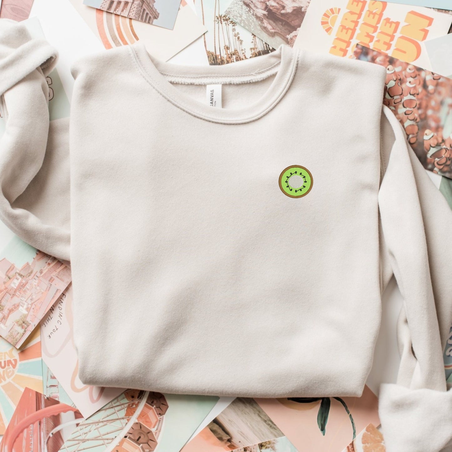 Embroidered Kiwi Sweatshirt: Bella Canvas Crewneck, Fruit Lover Gift