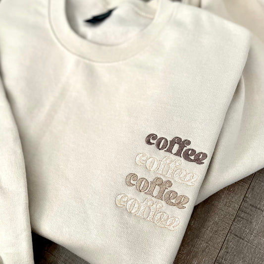 Embroidered Coffee Sweatshirt: Trendy Tonal Crewneck
