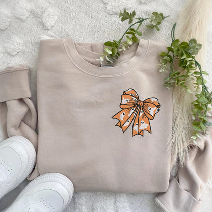 Embroidered Coquette Ghost Halloween Bow Sweatshirt: Pigment Dyed