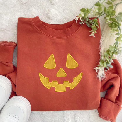 Embroidered Halloween Extra Large Pumpkin Face Sweatshirt: Tonal Jackolantern Pullover