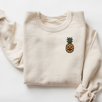 Embroidered Pineapple Jack O' Lantern Face Crewneck Sweatshirt: Spooky Halloween Pullover