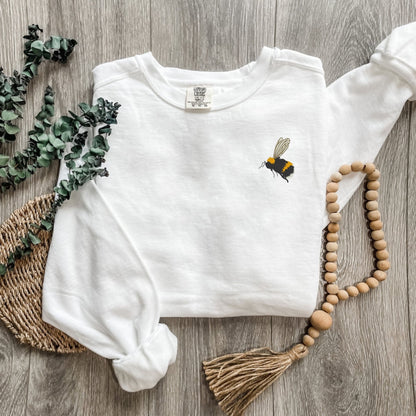 Embroidered Bumblebee Sweatshirt: Vintage Garment-Dyed Honeybee Crewneck