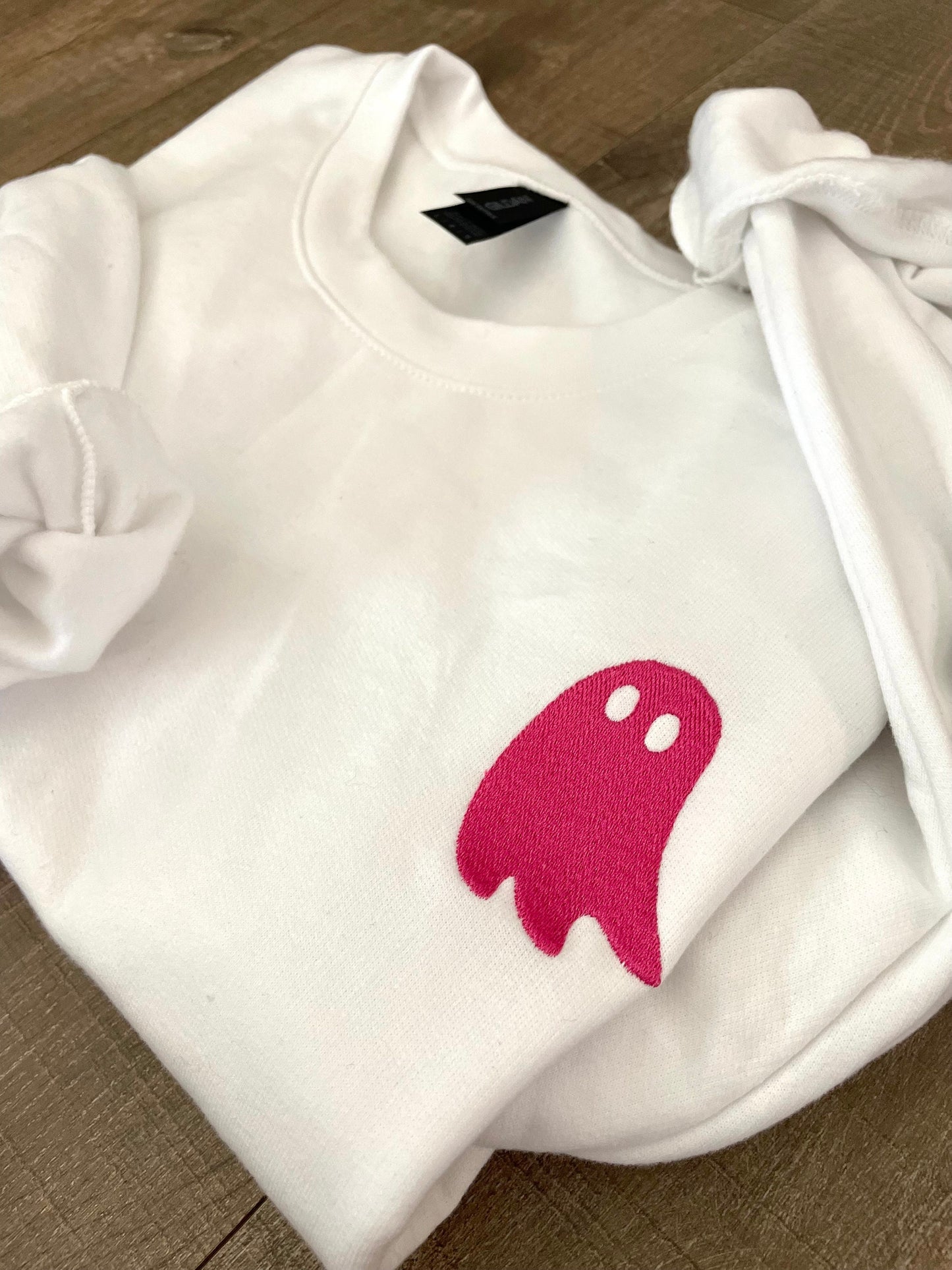 Viral Pink Ghost Embroidered Sweatshirt, Trendy Pink and White Ghost Blanket Crewneck Sweater, Halloween Ghost Pullover, Spooky Season