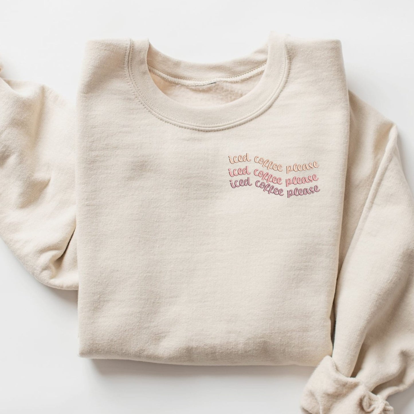 Embroidered Iced Coffee Sweatshirt: Varsity Crewneck