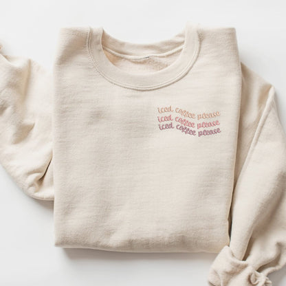 Embroidered Iced Coffee Sweatshirt: Varsity Crewneck