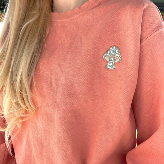 Embroidered Mushroom Sweatshirt: Slouchy Paisley Cottagecore Crewneck