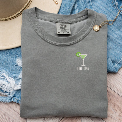 Embroidered Martini Shirt: Funny "Tini Time" Cocktail Tee