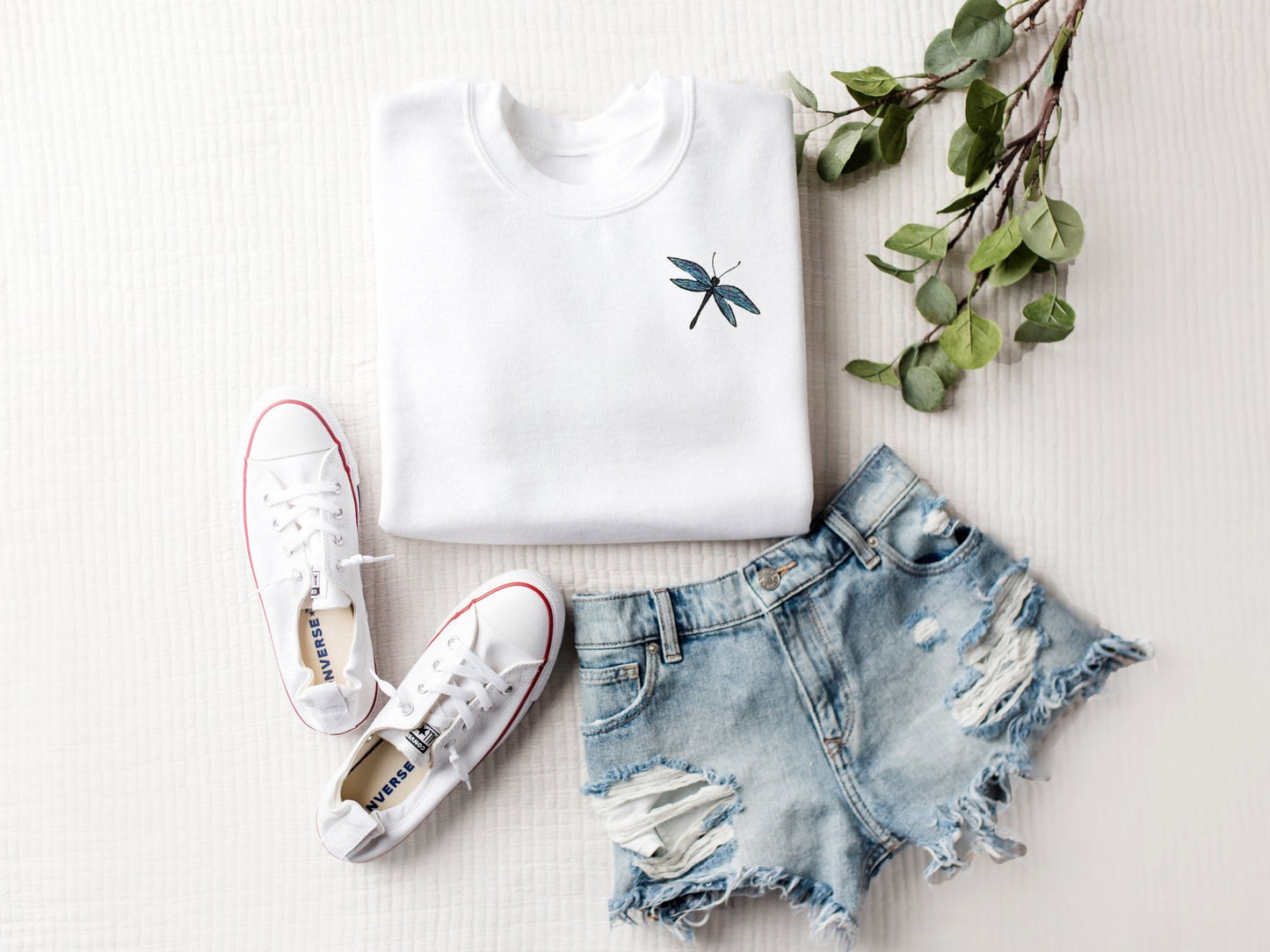 Embroidered Dragonfly Sweatshirt: Garment-Dyed Cotton Crewneck