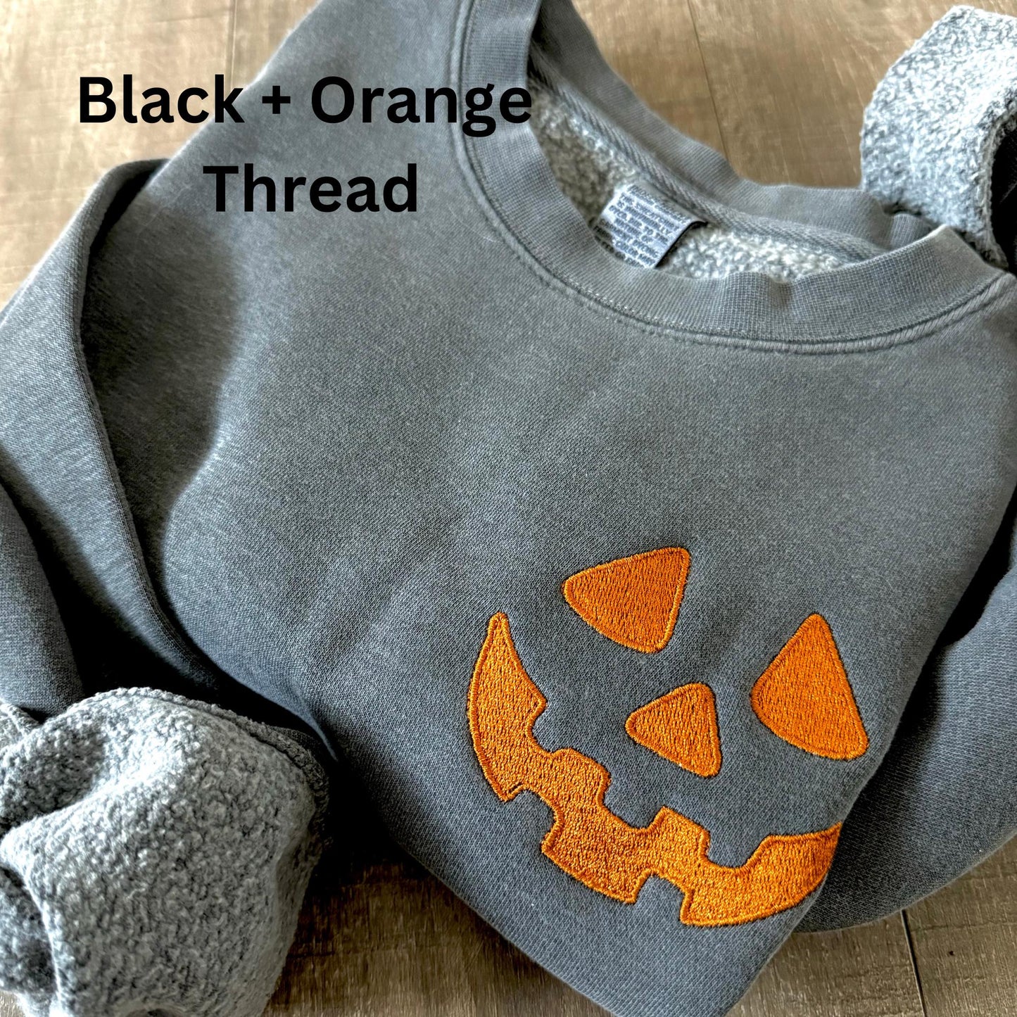 Embroidered Halloween Pumpkin Face Sweatshirt: Pigment Dyed Spooky Season Pullover