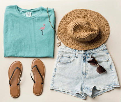 Embroidered Flamingo T-shirt: Tropical Beach Top