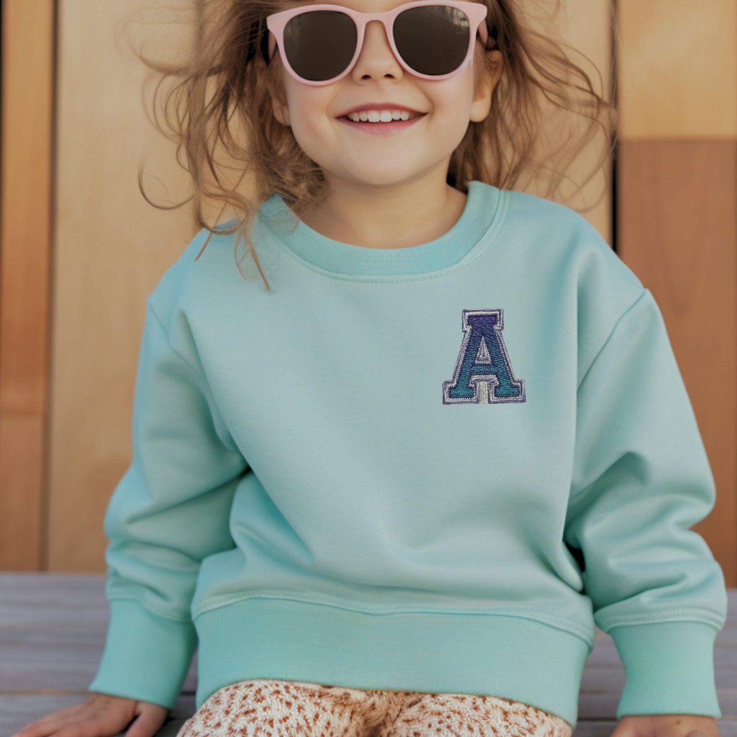 Toddler and Youth Unisex Embroidered Ombre Monogram Kids Sweatshirt: Personalized Initial Pullover