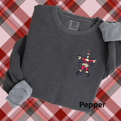 Funny Embroidered Santa Sweatshirt: Electrocuted Clark Classic Christmas Movies Pullover