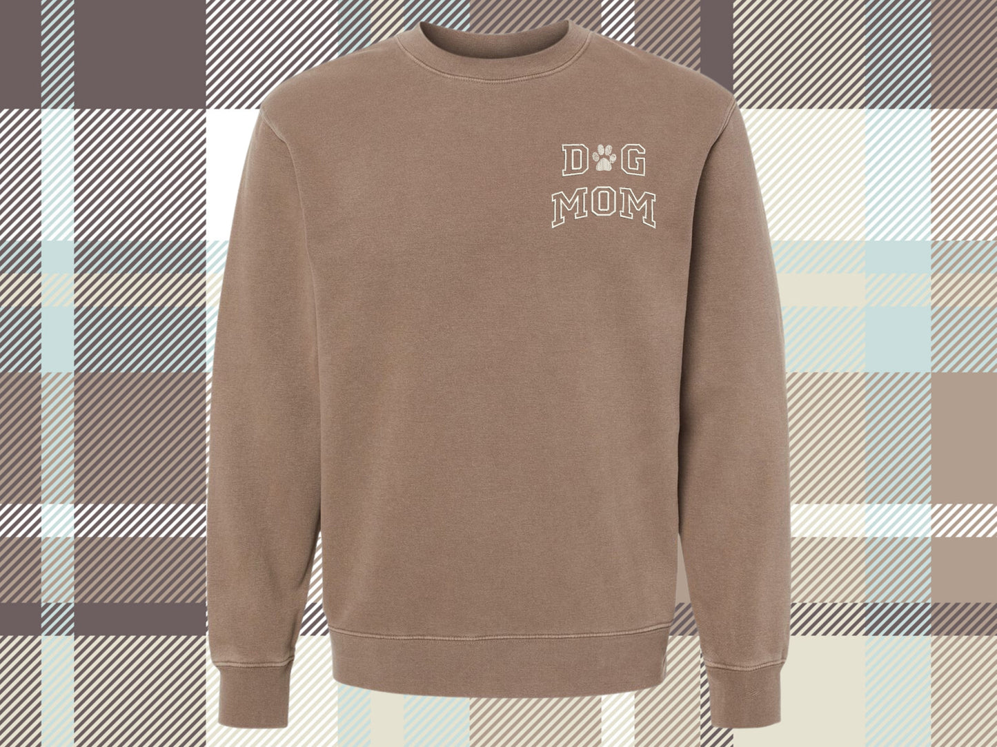 Embroidered Dog Mom Sweatshirt Pigment Dyed Crewneck Sweatshirt