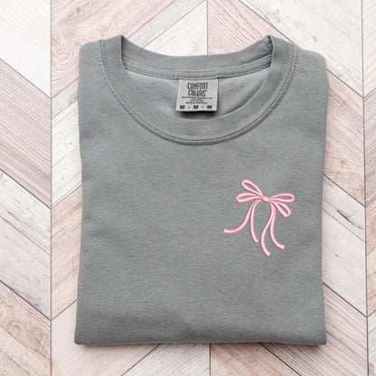 Embroidered Coquette Pink Bow T-shirt: Trendy Soft Girl Aesthetic Tee