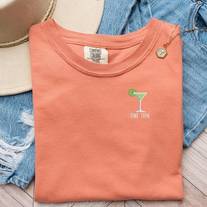Embroidered Martini Shirt: Funny "Tini Time" Cocktail Tee