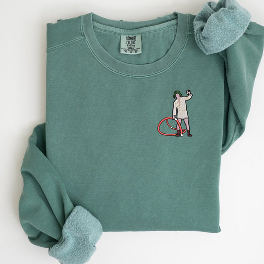 Embroidered Christmas Vacation Pigment Dyed Crewneck Sweatshirt: Cousin Eddie Pullover