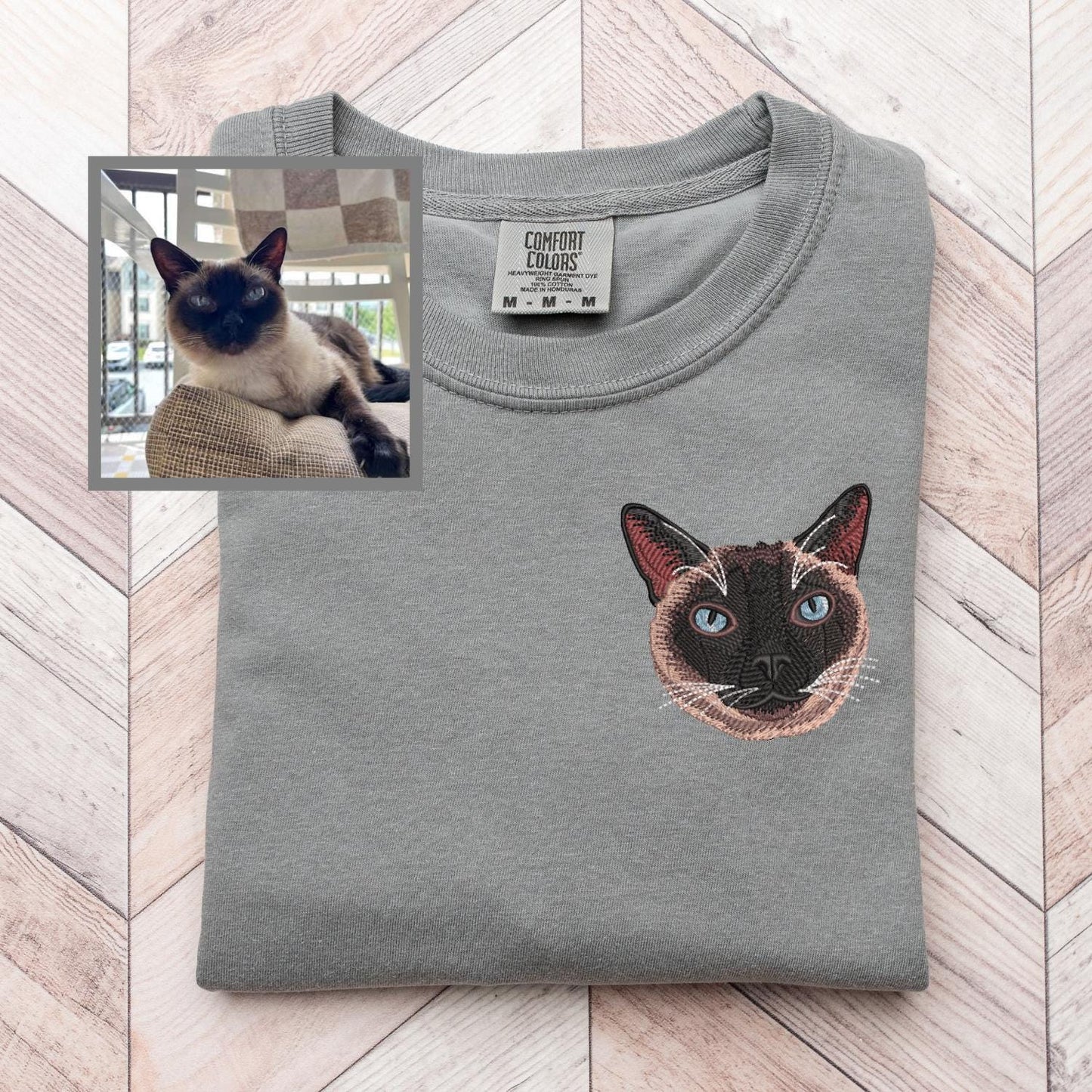 Custom Embroidered Pigment Dyed Pet T-Shirt: Your Pet Embroidered on a Tee