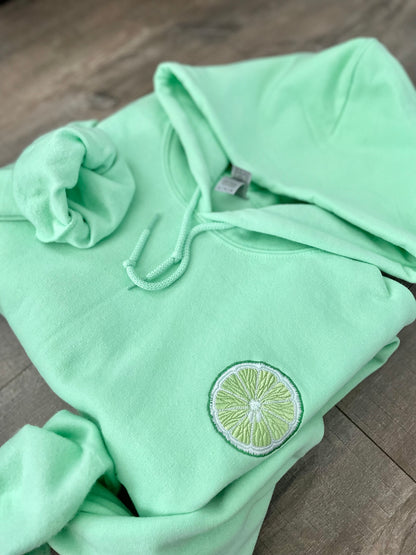 Embroidered Lime Hoodie: Trendy Fruit Sweatshirt