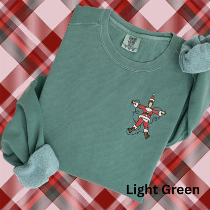 Funny Embroidered Santa Sweatshirt: Electrocuted Clark Classic Christmas Movies Pullover