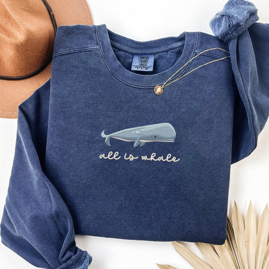 Embroidered Blue Whale Sweatshirt: Coastal Preppy Crewneck