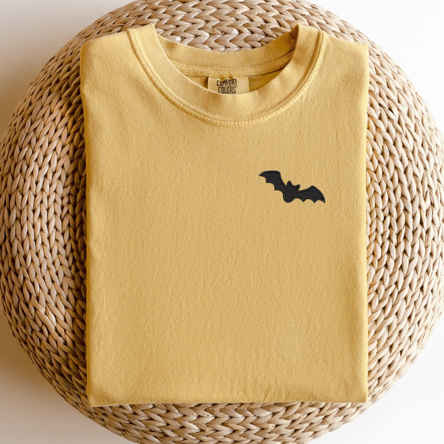 Embroidered Bat T-Shirt: Minimalist Halloween Spooky Season Tee