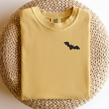 Embroidered Bat T-Shirt: Minimalist Halloween Spooky Season Tee