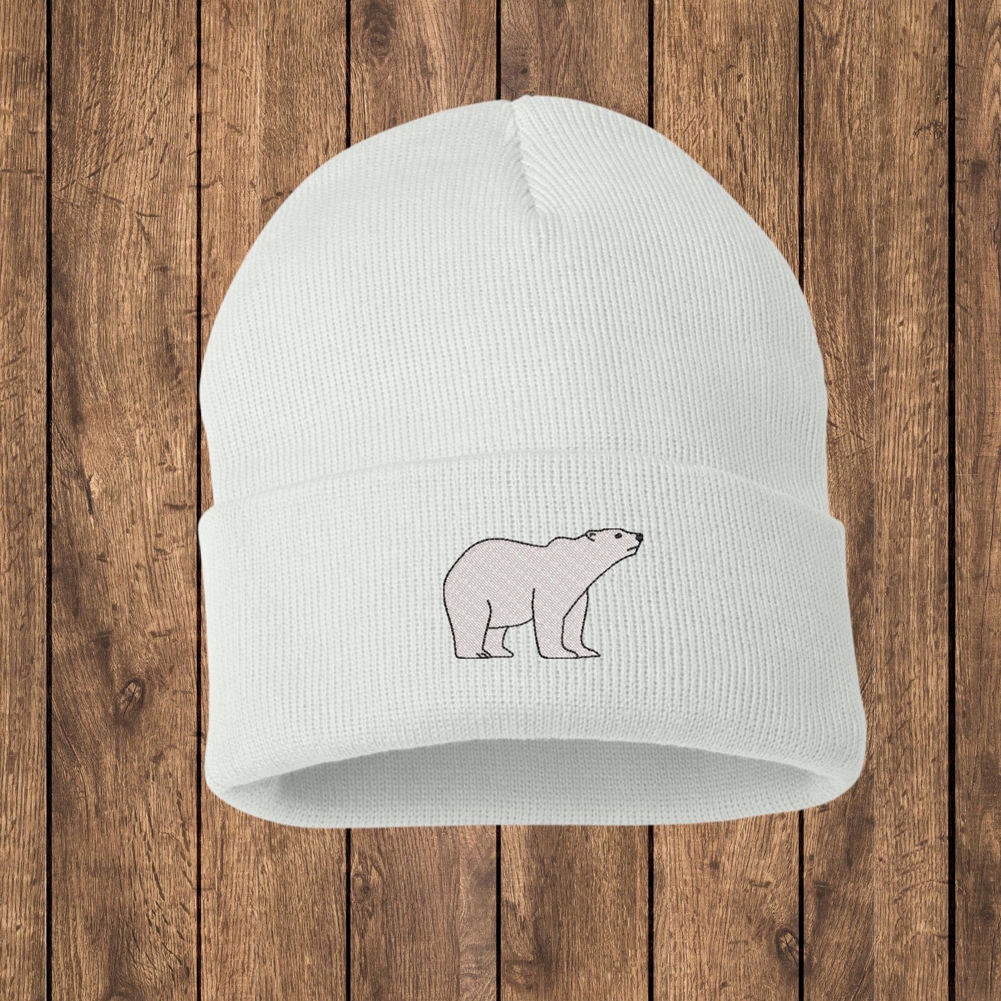 Embroidered Polar Bear Knit Beanie: Arctic Wildlife Hat