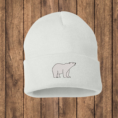 Embroidered Polar Bear Knit Beanie: Arctic Wildlife Hat