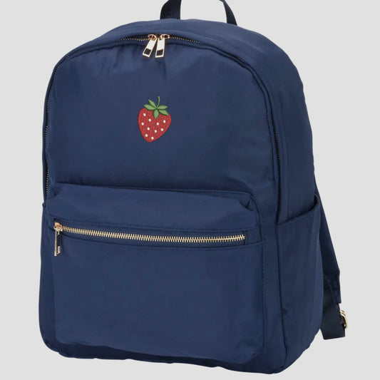 Embroidered Strawberry Backpack: Trendy School Book Bag