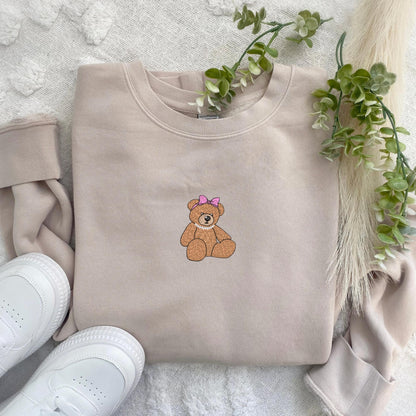 Embroidered Teddy Bear Sweatshirt: Coquette Stuffed Bear Pullover