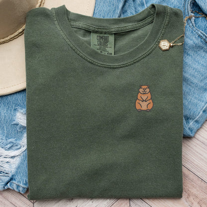 Embroidered Groundhog T-Shirt: Unisex Wildlife Tee