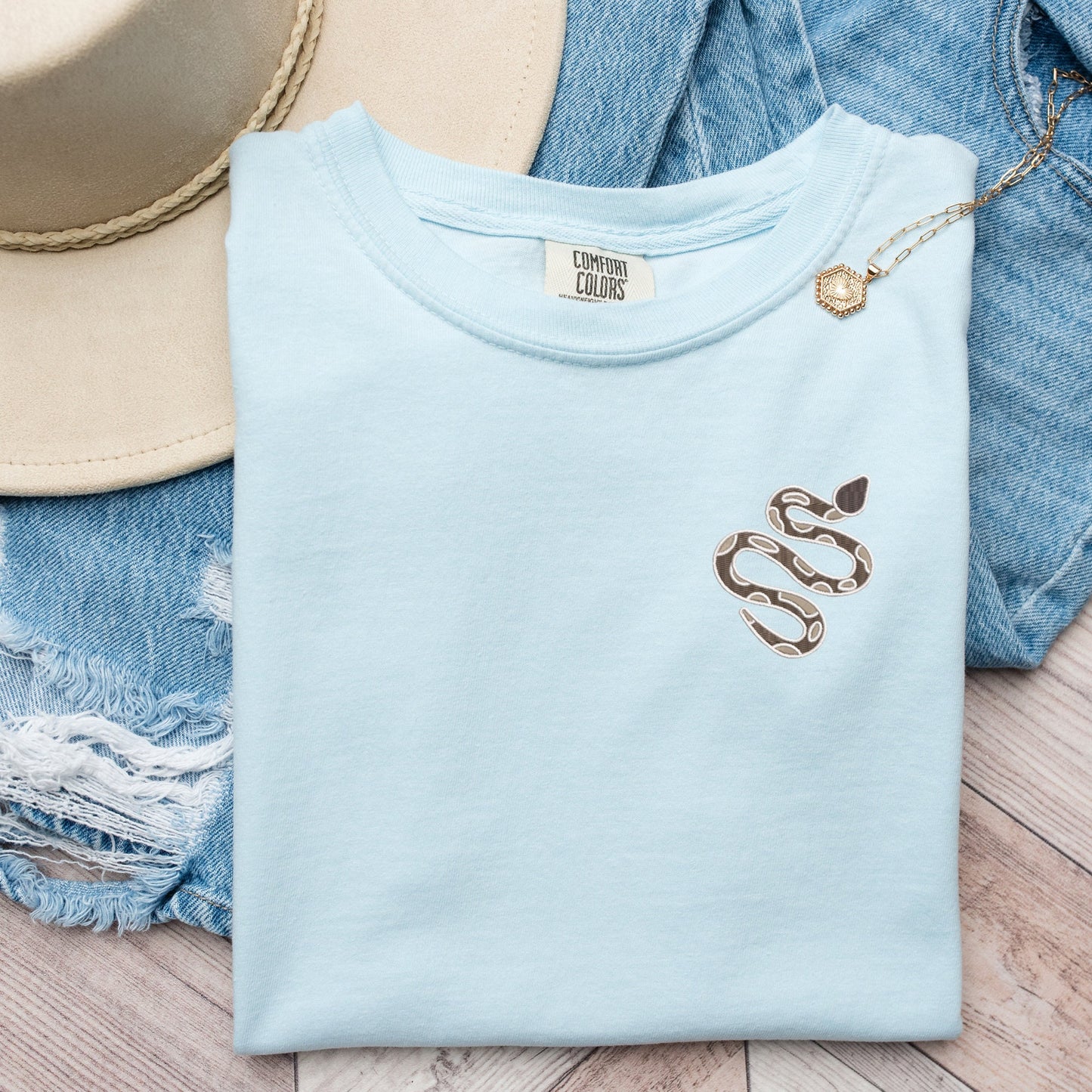 Embroidered Snake T-Shirt: Minimalist Serpent Tee