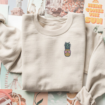 Embroidered Pineapple Sweatshirt: Funny Fruit with Sunglasses