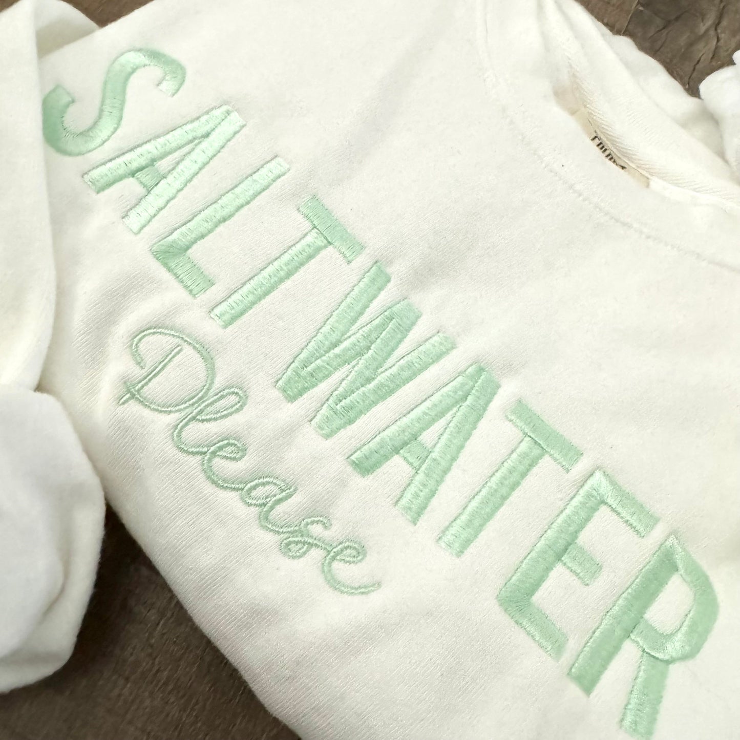 Embroidered 'Saltwater Please' Crewneck Sweatshirt - Coastal Apparel