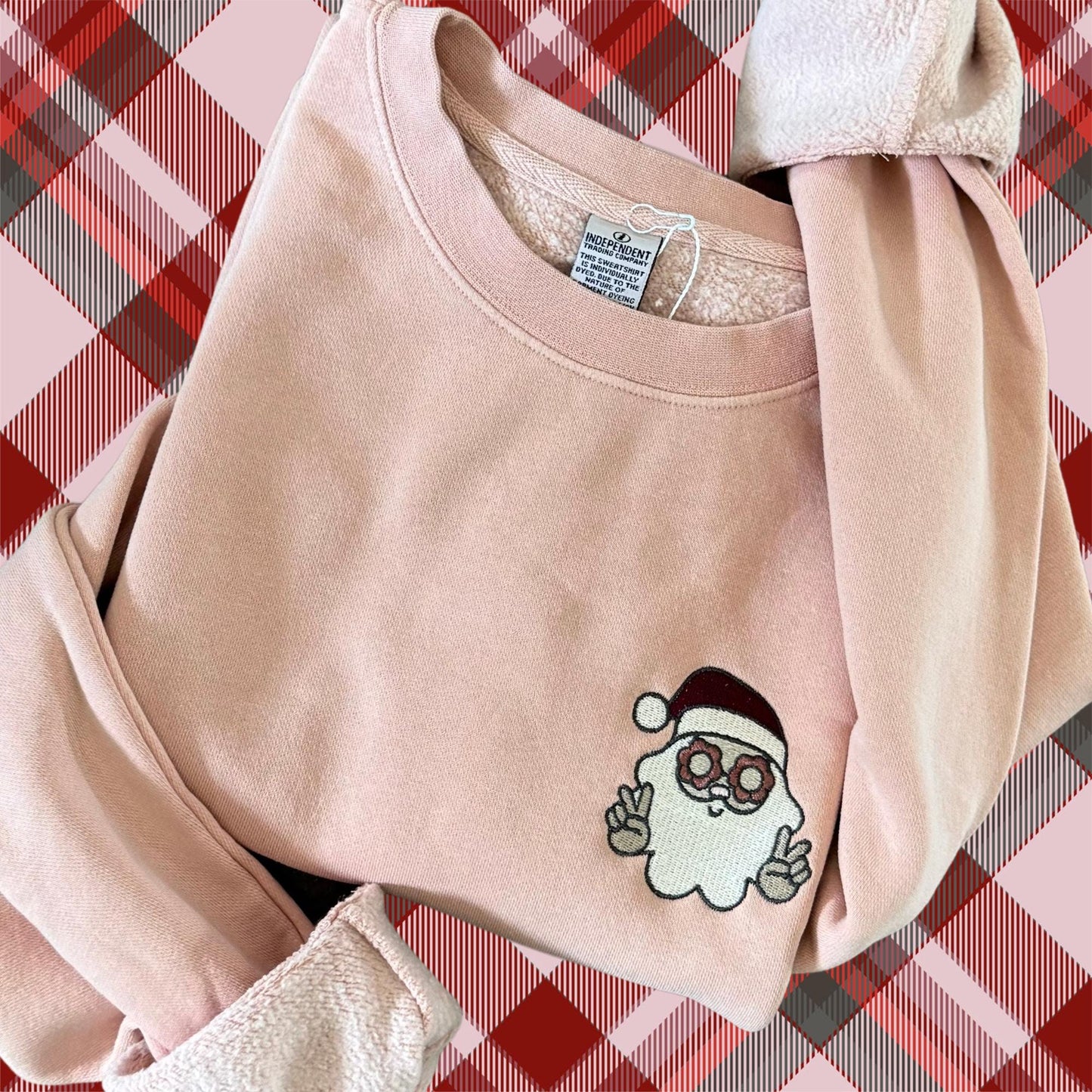 Embroidered Retro Santa Pigment Dyed Crewneck Sweatshirt