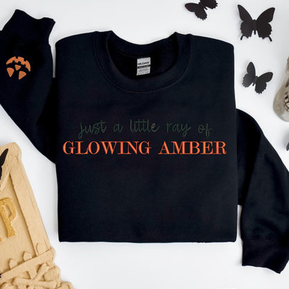 Embroidered Little Ray of Glowing Amber Pumpkin Sweatshirt: Spooky Season Pigment-Dyed Pullover