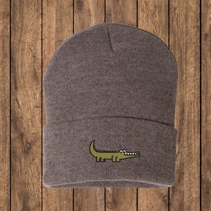 Embroidered Crocodile Beanie: Knit Alligator Winter Hat