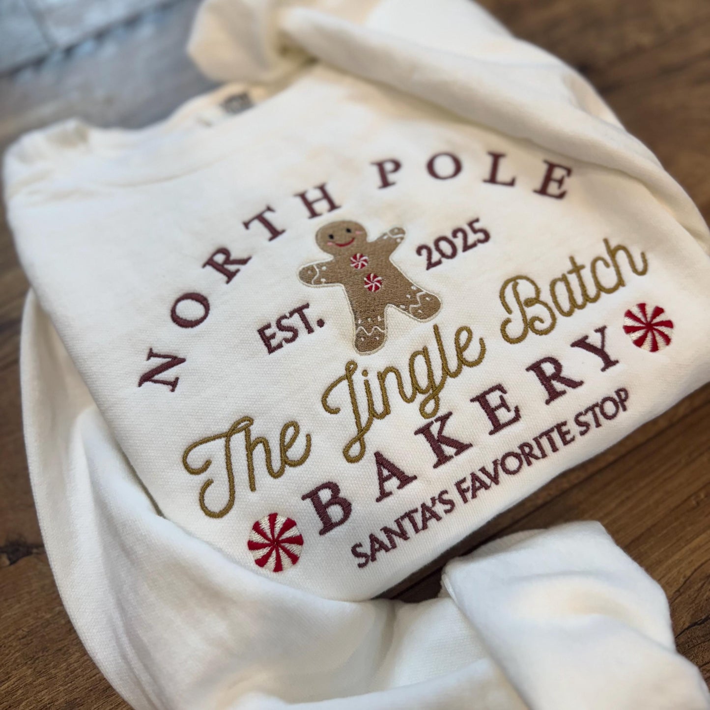 Embroidered Gingerbread Sweatshirt: Jingle Batch Baker Pigment-Dyed Christmas Pullover