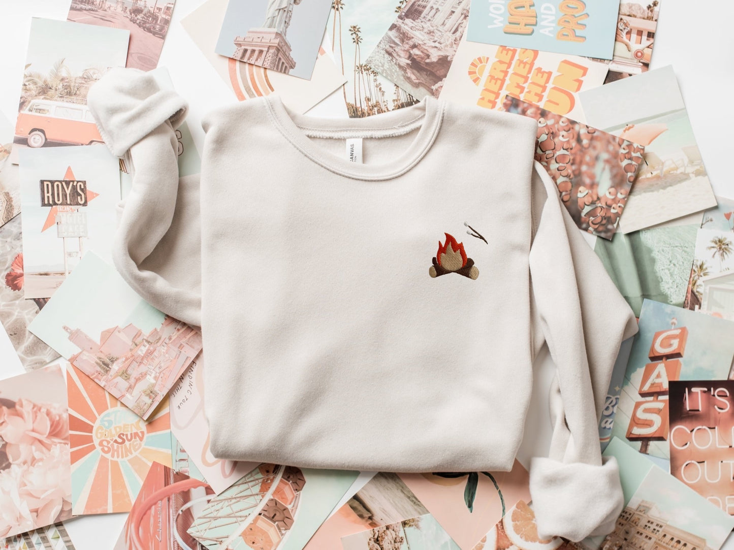 Embroidered Campfire S'more Crewneck Sweatshirt: Bonfire Camping Sweater