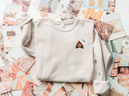 Embroidered Campfire S'more Crewneck Sweatshirt: Bonfire Camping Sweater