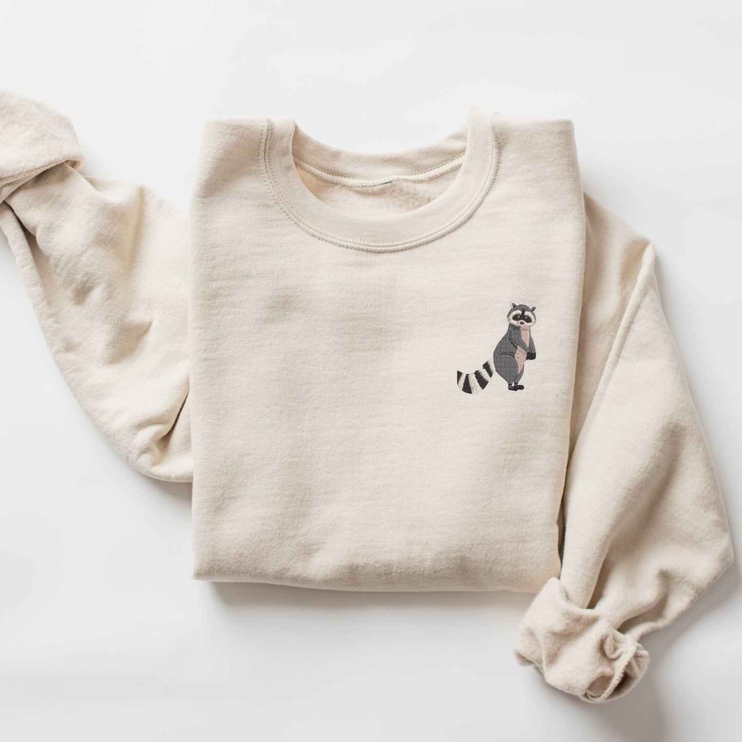 Embroidered Raccoon Crewneck Sweatshirt: Woodland Animal Pullover