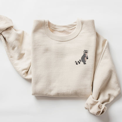 Embroidered Raccoon Crewneck Sweatshirt: Woodland Animal Pullover