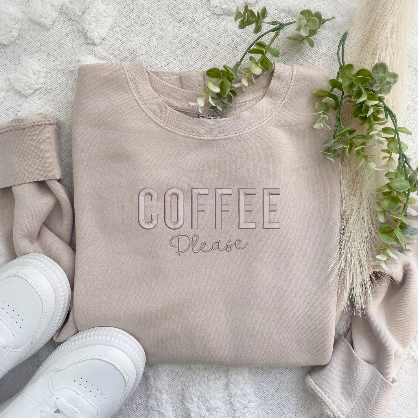 Embroidered Coffee Please Sweatshirt: Pigment-Dyed Java Pullover