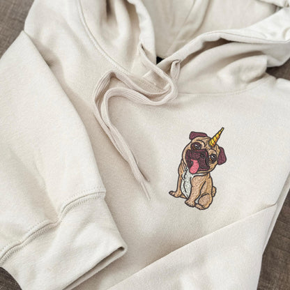 Embroidered Unicorn Pug Crewneck Sweatshirt: Unipug Sweatshirt or Hoodie