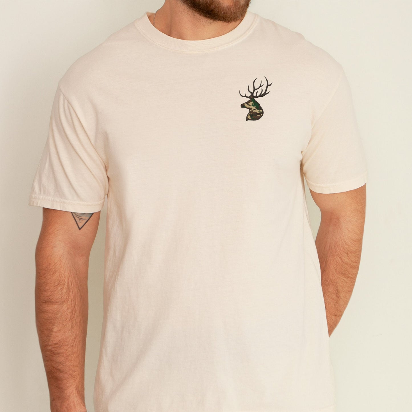 Embroidered Camo Buck T-shirt: Hunter Wildlife Tee
