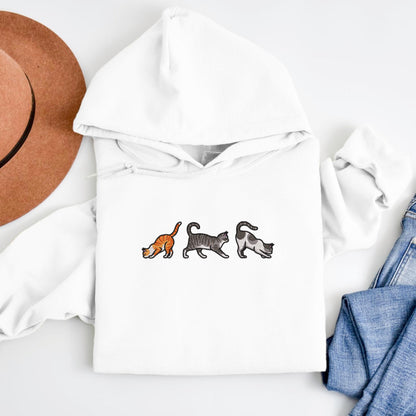 Embroidered Cat Trio Hoodie: Playful Feline Sweatshirt