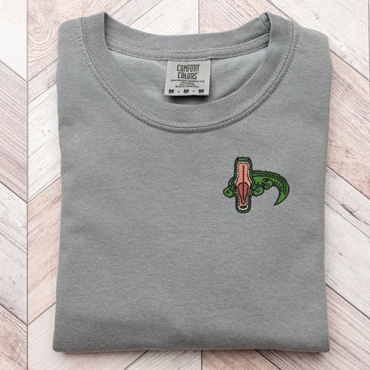 Embroidered Alligator Chomp T-shirt - Funny Reptile Tee