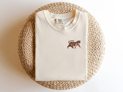 Embroidered Tiger T-Shirt: Pigment-Dyed Jungle Cat Tee
